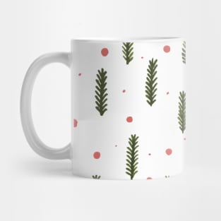 Christmas branches and dots - sap green and coral Mug